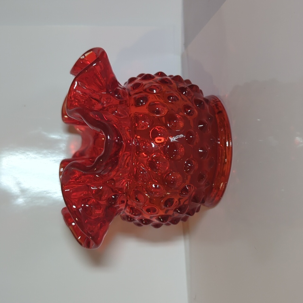 Vintage Fenton Amberina Hobnail Ruffled Glass Vase